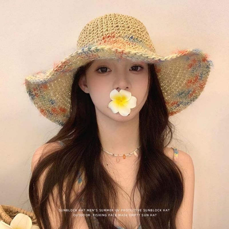 VesipaFly Womens Floppy Straw Sun Hat Packable Wide Brim Summer Beach Hat Foldable Crochet Bucket Hats Roll Up Rainbow Travel Hat - Image 4